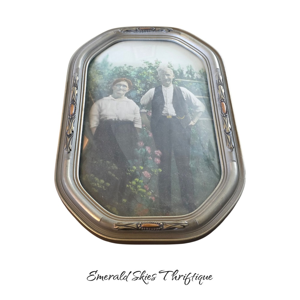 Rectangular Vintage Convex Bubble Glass Framed Photograph Ornate Frame